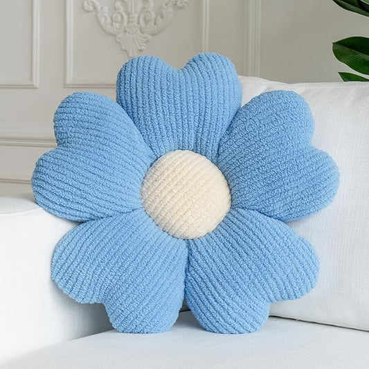 Sioloc Flower Shaped Throw Pillow, Fun Daisy Pillow, 19.7" SkyBlue Cute Decorative Seat Cushion Aesthetic Flower Plush Pillows for Bed Floor Couch Chair