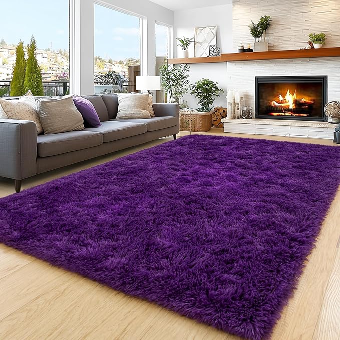 8x10 Area Rugs for Living Room Bedroom, Ultra Soft Fluffy Purple Large Rug Carpet for Bedroom, Upgrade Non-Slip Shag Plush Rugs for Nursery Boys Girls Kids Room Modern Indoor Home Decor