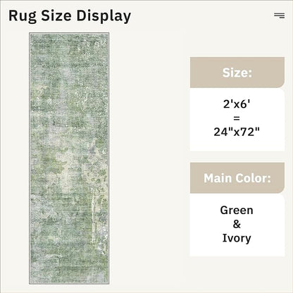 Soalmost Runner Rug 2x6 Washable Non-Slip Kitchen Runner Rugs for Bathroom Laundry Room Green/Ivory Vintage Floor Carpet Runners for Hallway Entryway