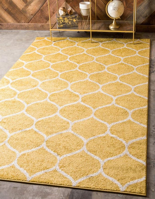 Unique Loom Trellis Frieze Collection Area Rug - Rounded (4' 1" x 6' 1", Yellow/ Ivory)