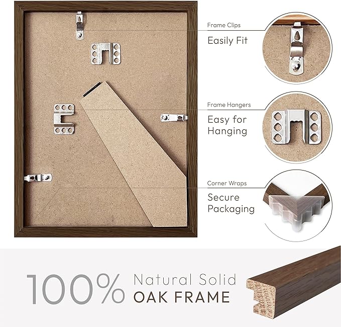 4x6 Picture Frame, Solid Oak Wood 4x6 Picture Frames with Mat to 3x5(Openning Size is 2.75x4.75), Natural Oak 6x4 Frame, (Walnut Set of 2)