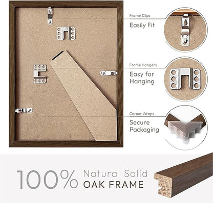 4x6 Picture Frame, Solid Oak Wood 4x6 Picture Frames with Mat to 3x5(Openning Size is 2.75x4.75), Natural Oak 6x4 Frame, (Walnut Set of 2)