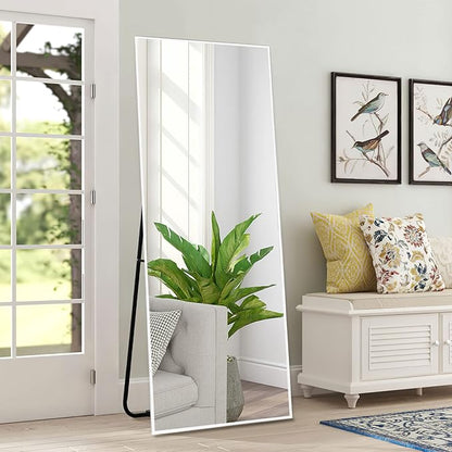 NeuType Full Length Mirror, 55"x16" Full Body Mirror with Stand Floor Mirror Full Length Standing Mirror Wall-Mounted Mirror Hanging or Leaning Against Wall Aluminum Alloy Thin Frame (White)