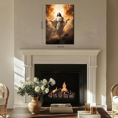 Jesus Canvas Wall Art, Christ Divine Mercy Portrait, Catholic Christian Wall Decor of God for Living Room or Prayer Room, Vintage Room Decor Picture – 12"x16" Framed