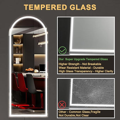 Hasipu 71" x 24" Led Mirror Full Length, Arch Mirror Full Length with Lights, Floor Full Body Glass with Stand,Tempered Glass,Shatter-Proof, Dimming & 3 Color for Bedroom Cloakroom-UL