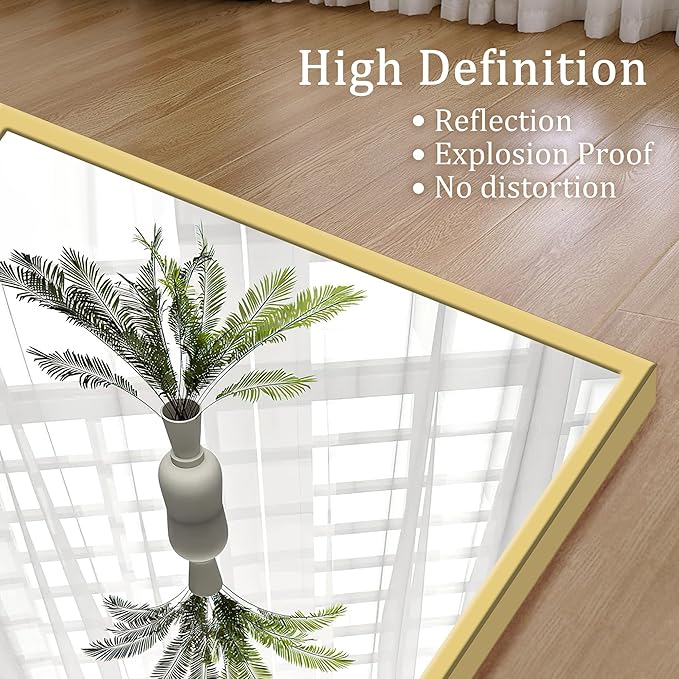 GlasFlength Full Length Mirror with Stand, 64"x21" Full Body Mirror with Aluminum Alloy Frame, Wall-Mounted/Leaning Against Wall/Standing Floor Mirror for Bedroom, Living Room, and Entryway