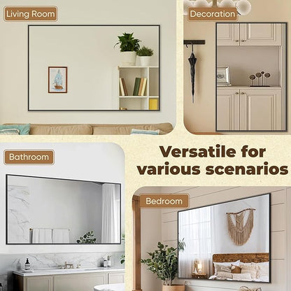 Antok 50x30 Black Metal Framed Bathroom Mirror, Wall Mirror with Rect Corners, Vanity Mirror for Over Sink, Anti-Rust Tempered Glass, Horizontal/Vertical Hanging for Bathroom, Living Room, Entryway