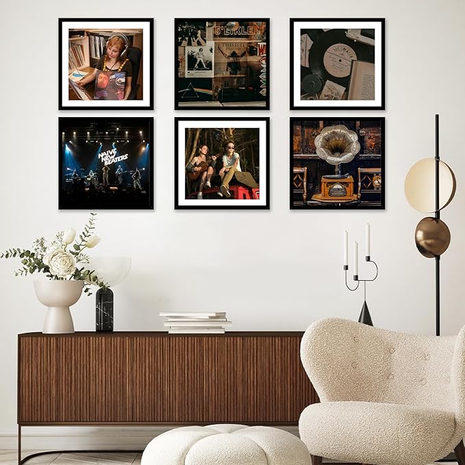JCJMY 6 Pack 12.5x12.5 Record Frame with 10x10 Mat for Vinyl Record Album Cover Poster, Display Picture 10x10 with Mat or 12.5 x 12.5 Without Mat, Wall Hanging Vinyl Frames, 6 Pack, Black