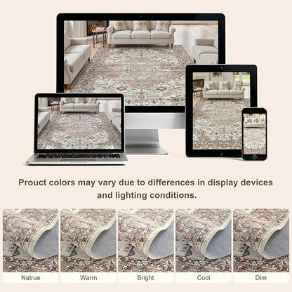 6x9 Washable Area Rugs for Living Room: Non Slip Vintage Brick Red Rug, Large Soft Stain Resistant Indoor Floor Carpets for Bedroom Dining Room Nursery Home Office Kid & Pet Friendly