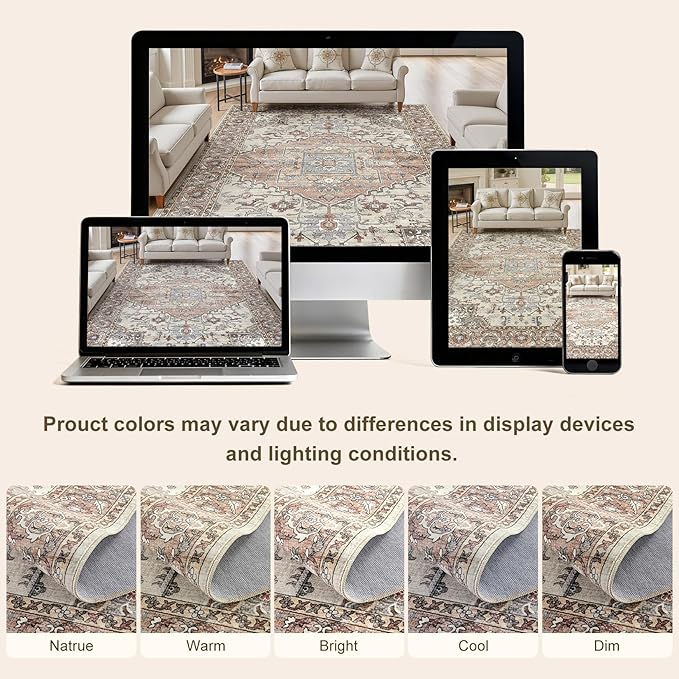 9x12 Washable Area Rugs for Living Room: Non Slip Vintage Brick Red Rug, Large Soft Stain Resistant Indoor Floor Carpets for Bedroom Dining Room Nursery Home Office Kid & Pet Friendly