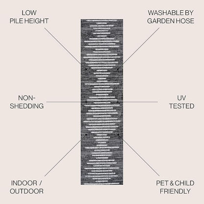 JONATHAN Y Stripe Geometric Indoor Outdoor Runner Rug 2X10 Black/Ivory, Zolak Berber for Backyard, Patio, Porch, Easy-Cleaning, High Traffic, Pet-Friendly, Non-Shedding (SMB124E-210)