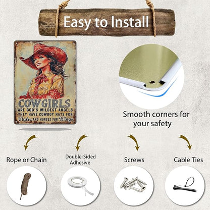Cowgirl Sign Vintage Metal Tin Sign Cowgirl Are God's Wildest Angels They Have Cowboy Hats for Halos and Horse for Wings Teen Girls Room Decor Wall Art Print 16x12 Inch