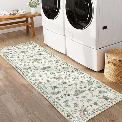 Lahome Insect Kitchen Runner Rugs Non Skid Washable, 2x6 Soft Washable Runner Non Slip, Ultra-Thin Hallway Rug Stain Resistant Carpet for ‎Laundry Bathroom Bedroom Vionnet(2x6ft,Beige)