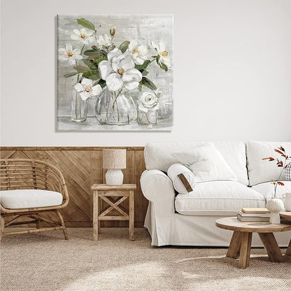 Stupell Industries 'Blooming White Florals Distressed Painting Country Still Life', Canvas Art, 36 x 36 Inches, Easy to Hang and Sturdy, Made in USA, by Sally Swatland