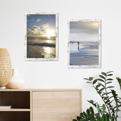 iRahmen 12x18 Picture Frame Set of 2 with Plexiglass, Distressed White Wood Poster Frame for Photo Gallery Wall Mounting Horizontal and Vertical