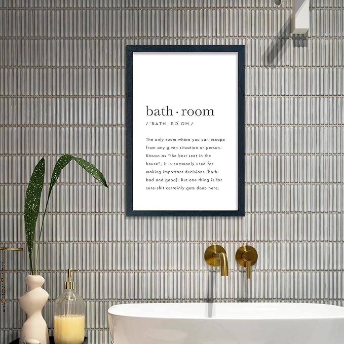 YWMZYKJGS Bathroom Quotes Wall Decor 16"×11" for Toile Restroom Rules Sign Funny black and white Restroom Quotes Modren Bathroom Wall Hanging Art (Black)
