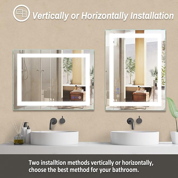 36"x 28" LED Bathroom Mirror with Light, Anti-Fog, Dimmable, Color Temperature Adjustable 3000-6000K, Memory Function Led Wall Mirror for Bathroom, Vanity (Vertical/Horizontal)