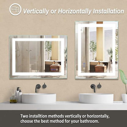 36"x 28" LED Bathroom Mirror with Light, Anti-Fog, Dimmable, Color Temperature Adjustable 3000-6000K, Memory Function Led Wall Mirror for Bathroom, Vanity (Vertical/Horizontal)