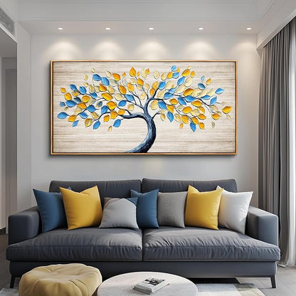 Wapluam Tree Of Life Wall Art,Canvas Wall Art For Living Room,Yellow And Blue Tree Abstract Canvas Painting Art Prints,Nature Modern Pictures Wall Decor For Bedroom Bathroom Dining Room Office 20"X40"