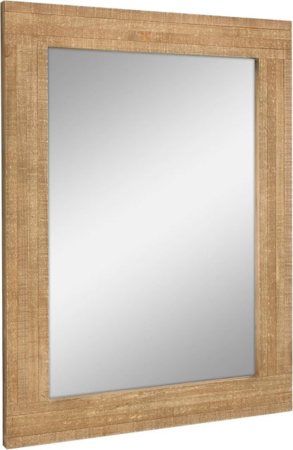 Stonebriar 24" x 18" Rectangle Natural Wood Frame Wall Mirror with Attached Hanging Brackets, Decorative Country Rustic Decor for the Living Room, Bedroom, Bathroom, Hallway, and Entryway