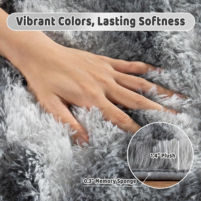 Shag Rugs for Bedroom, 4x6 Abstract Grey Soft Fuzzy Rugs for Living Room, Fluffy Shaggy Plush Carpet Girls Kids Room Dorm Upgrade Non-Slip