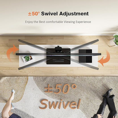 Universal Swivel TV Stand/Base Table Top TV Stand for 13 to 39 inch TVs with 100 Degree Swivel, 4 Level Height Adjustable, Heavy Duty Tempered Glass Base, Holds up to 88lbs, HT07B-002