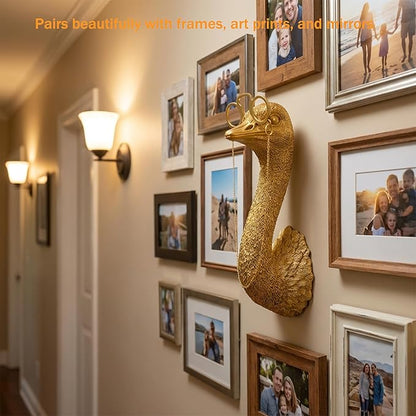 Juedawyal Gold Ostrich Animal Head Wall Decor Sculpture, Resin Animal Heads for Wall, Vintage Wall Sculpture for Men Women Living Room Hallway Staircase Home Office