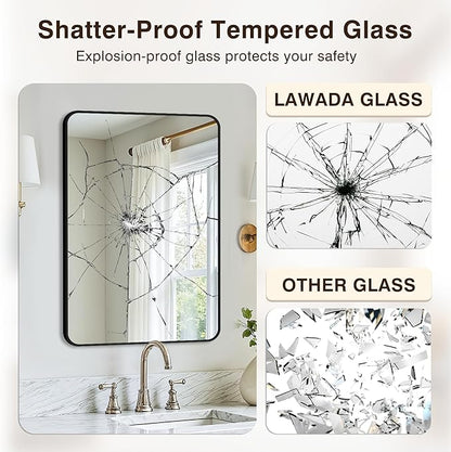 Bathroom Vanity Mirror for Wall, 30"x20" Wall Mounted Bathroom Mirror for Over Sink with Sturdy Aluminum Frame, Vertical or Horizontal, Living Room, Bedroom, Entryway(Black)