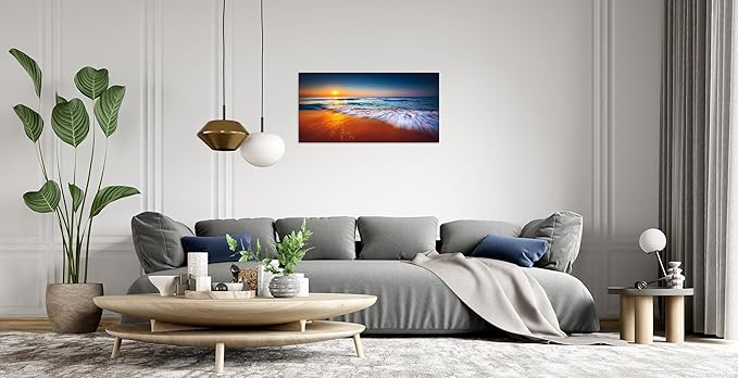 TutuBeer 1 Panel Ocean Pictures Beach Pictures Beautiful Sunrise over the Sea Picture Print on Canvas Wall Decor Beach Picture Ocean Wall Art Stretched and Framed 20x40 inch
