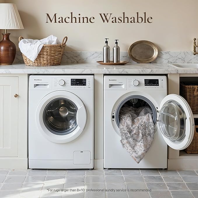 GENIMO 7'6''x9'6'' Area Rugs for Living Room, Machine Washable Rugs, Low Pile Non Slip Vintage Rug for Bedroom, Dining Room, Home Office, Light Taupe Brown
