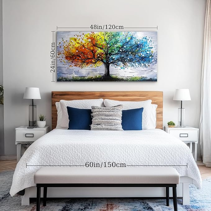 crmotu Tree of Life Large Wall Art for Living Room, Colorful Tree Abstract Art Prints Watercolor Canvas Painting, Modern Landscape Aesthetic Pictures Wall Decor for Bedroom Bathroom Office 24"X48"