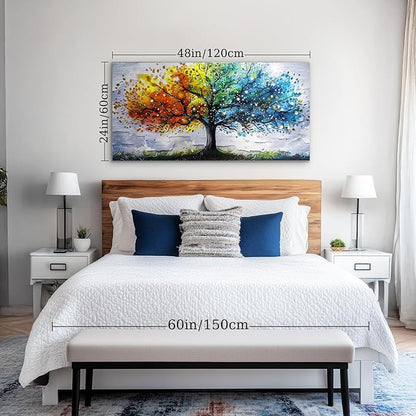 crmotu Tree of Life Large Wall Art for Living Room, Colorful Tree Abstract Art Prints Watercolor Canvas Painting, Modern Landscape Aesthetic Pictures Wall Decor for Bedroom Bathroom Office 24"X48"