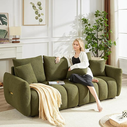 Antetek Set of 3 Teddy Sofa for Living Room, Modern 2 Units Deep Seat Sofa Chairs and an Oversized 3-Seater Cloud Boucle Couch for Bedroom, Office, Apartment, Furniture Set, Green (3 Pieces)