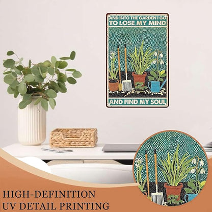Metal Garden Vintage Tin Sign and Into The Garden I Go Funny Sign for Farm Decor 8X12Inch