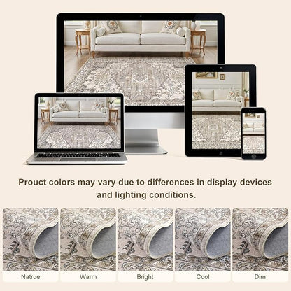 6x9 Washable Area Rugs for Living Room: Non Slip Vintage Brown Rug, Large Soft Stain Resistant Indoor Floor Carpets for Bedroom Dining Room Farmhouse Nursery Home Office Kid & Pet Friendly