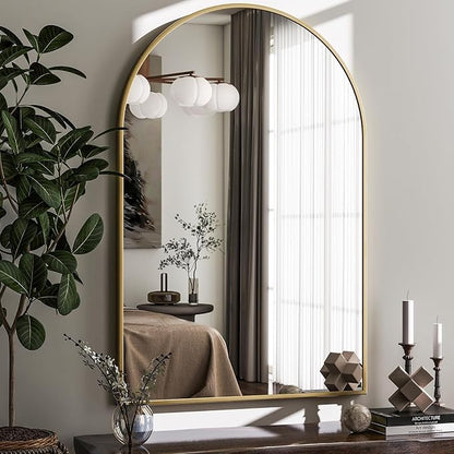 HARRITPURE Arched Wall Mirror – 26"x38" Arch Bathroom Mirror Metal Frame Vanity Mirror for Bedroom, Entryway Dresser Decor, Gold
