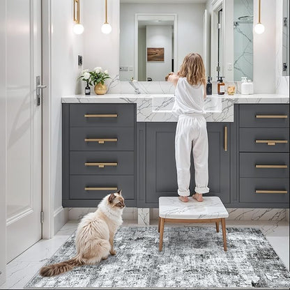2x5 Non-Slip Washable Runner Rug – Modern Neutral Abstract Small Rug for Hallway, Kitchen, Bathroom, Bedroom, Entryway, Laundry Room – Thin Soft Low-Pile Rubber Backing (Grey)