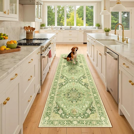 RELEANY Area Rugs 2'6"x8' Runner Rug Non Slip Washable for Kitchen Hallway Bedroom Beside Laundry Room Bathroom Rug, Floor Carpet, Sage Green Yellow