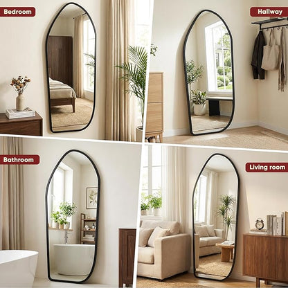 Suidia Full Length Mirror, Oversized Floor Mirror with Solid Wood Frame, Large Standing Mirror for Bedroom Living Room, Wood Art Style, Black, 74" L x 32" W