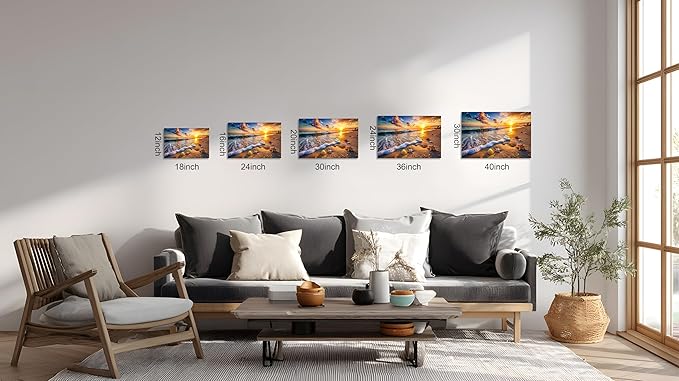 TutuBeer 1 Panel Beach Picture Beach Wall Art Blue Sea Sunset with Starfish Ocean Canvas Painting Sea Artwork for Walls Seascape the Pictures for Home Decor Wall Decor Ready to Hang 24x36inch