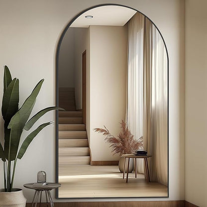 Arched Full Length Mirror, 76"X44" Oversized Black Floor Mirror Full Length, Tempered Glass Large Free Standing Mirror for Bedroom Living Room Clothing Store Gym, Aluminum Alloy Frame