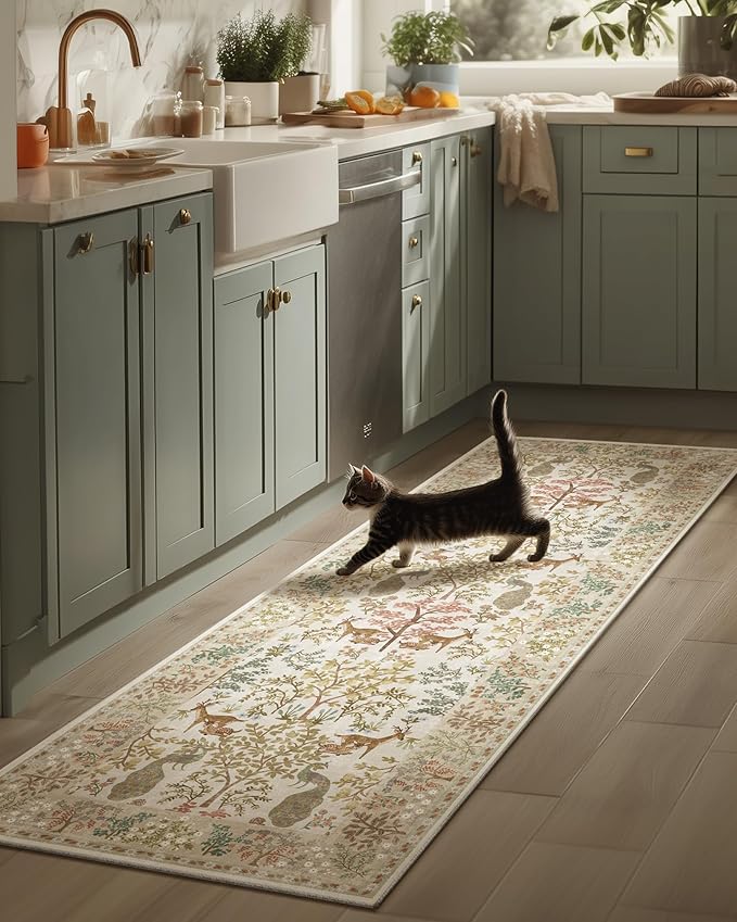 Runner Rugs Washable Kitchen Runner: 2'6"x8' Hallway Runner Rug Stain Resistant Non Slip Low Pile Soft Carpet Runners Rug for Bedroom Hallways Entryway Indoor Beside Bathroom Laundry Room