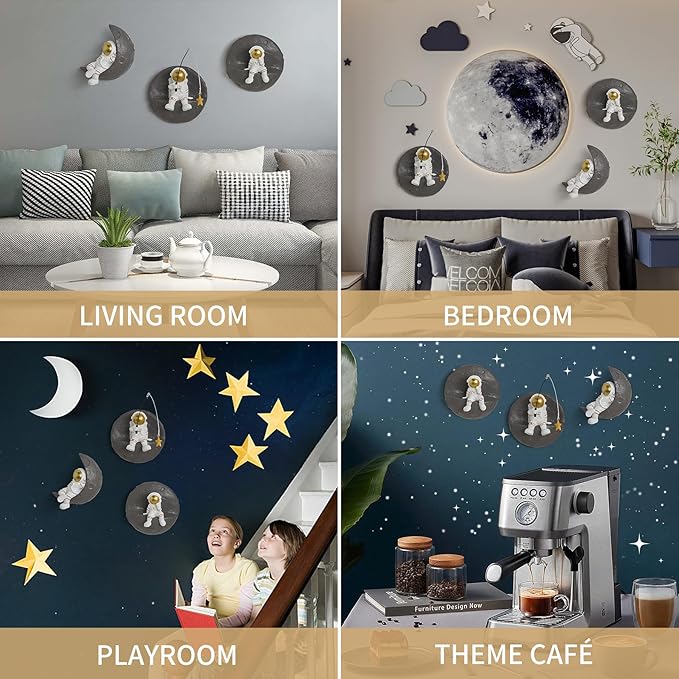 AWNR 3 Pcs Astronauts Wall Sculpture Decor for Modern Home Decor Background 3D Wall Decorations for Living Room Sofa Bedroom Wall Decor Outer Space Theme Wall Decor for Kids Room
