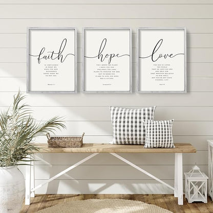 Houmury Set of 3 Framed Farmhouse Bible Verses Wall Decor Sign 11”x14” Christian Faith Scripture Wall Art for Home Living Room Bedroom Wall Decor (11"x14" Grey)