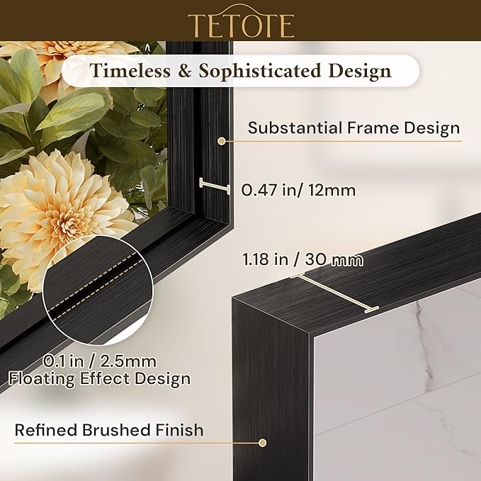 TETOTE 60" x 36" Black Bathroom Mirror, Matte Black Rectangle Framed Vanity Mirror for Bathroom Sink, Tempered Glass, Modern Farmhouse Wall Mirrors for Living Room, Bedroom, Entryway