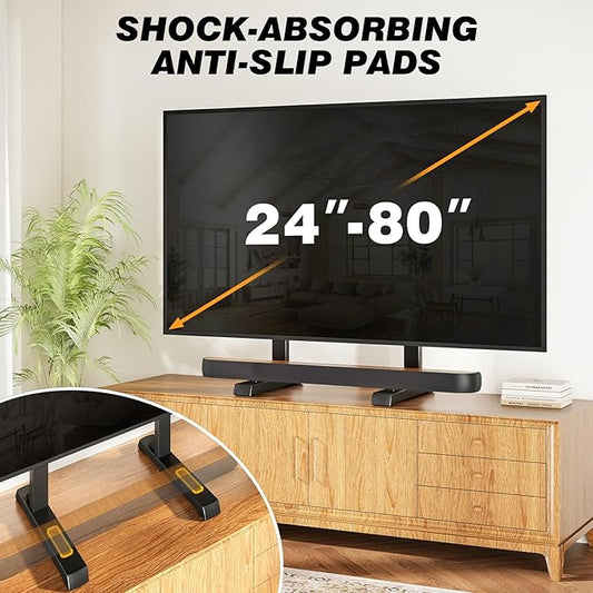 Universal TV Stand Mount for 24-80 inch Flat or Curved TVs, Height Adjustable TV Legs, Steel Table Top TV Base Holds up to 150 lbs, Replacement TV Feet with Cable Management, Max VESA 800x500mm, Black