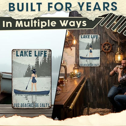 Metal Tin Sign Lake Life Decor Vintage Rustic Nautical Wall Art Is Better At The Water Gift For Cottage Owners Cabin Porch Bar Home Relaxing Decor 8x12 Inch