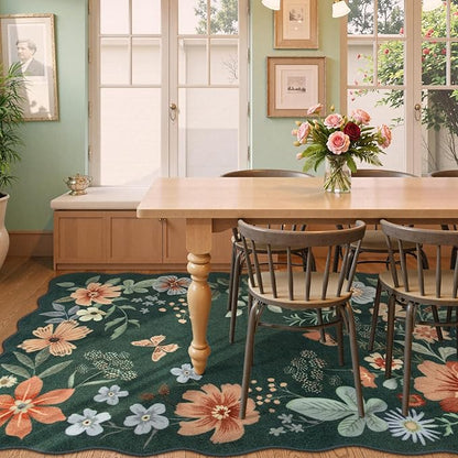 Lahome Floral Washable Rugs 8x10, Non-Slip Soft Bedroom Rug Stain Resistant, Ultra-Thin 8x10 Rugs for Living Room Boho Accent Carpet for Dining Room Office Flore (8x10ft,Dark Green)