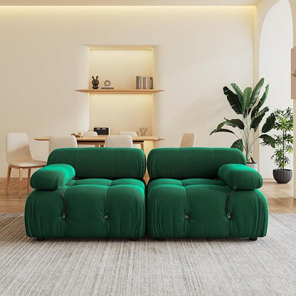 69'' Modular Green Sectional Sofa, Modern Luxury Velvet Loveseat Sofa, Minimalist Bubble Couch, Deep Seat Cloud Sectional Couches for Living Room, Apartment (2 Seats, Green)