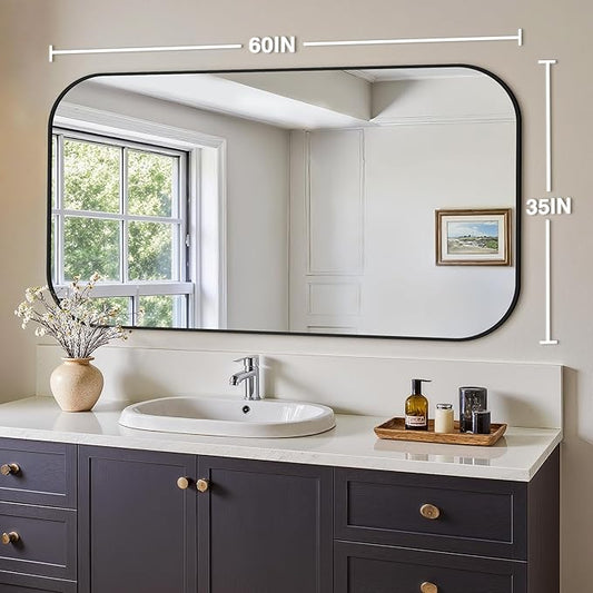 Bathroom Mirror for Wall, Large Bathroom Vanity Mirror for Over Sink 35 x 60, Black HD Reflection Shatterproof Mirror for Living Room Bedroom Entryway, Metal Frame Rectangular Shape